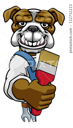 Bulldog Painter Decorator Holding Paintbrush 112732213