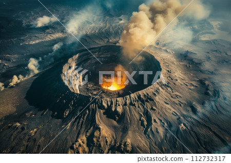 Scenery of a volcano emitting smoke 112732317