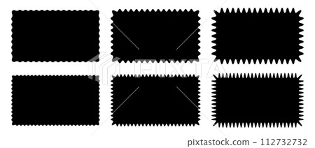 Set or rectangle shapes with wiggly borders. Empty tag, price sticker, stamp, sale coupon, promo code label templates with wavy edges isolated on white background. Vector flat illustration Set or rectangle shapes with wiggly borders. Empty tag, price sticker, stamp, sale coupon, promo code label templates with wavy edges isolated on white background. Vector flat illustration 112732732