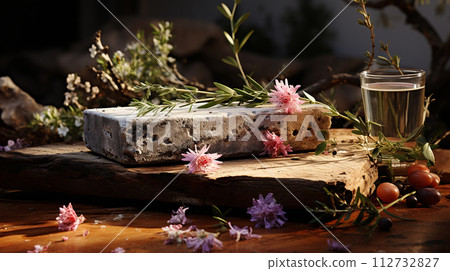 travertine stone decorated for party dinner travertine stone decorated for party dinner 112732827