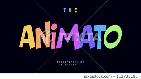 Animation-inspired playful sans serif letters, jolly nursery font for vibrant modern logo, quirky school headline, cheerful cartoon typography. Bold colorful dynamic playful alphabet. Vector typeset Animation-inspired playful sans serif letters, jolly nursery font for vibrant modern logo, quirky school headline, cheerful cartoon typography. Bold colorful dynamic playful alphabet. Vector typeset 112733183