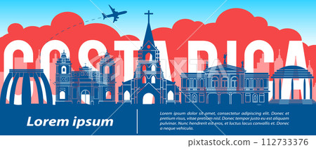 Costa rica famous landmarks by silhouette style 112733376