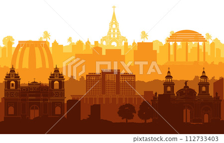Costa Rica famous landmark silhouette style 112733403