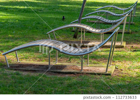 recreation area in a pine forest 112733633