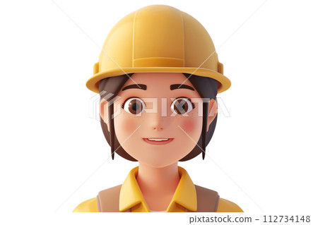 Cartoon Mascot of Female Construction Worker, Isolated 112734148