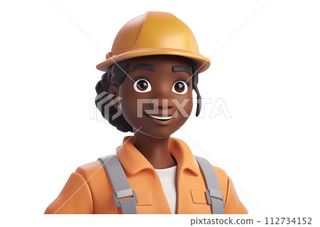 Cartoon Mascot of Female Construction Worker, Isolated 112734152