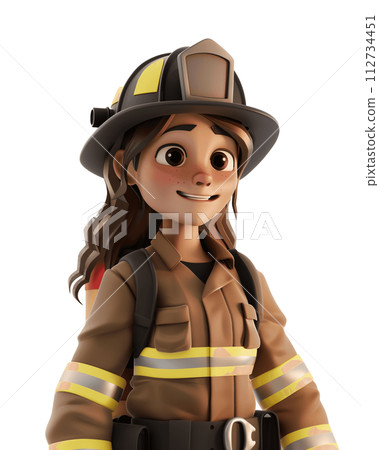 Professional Female Firefighter Mascot on Transparent Background 112734451