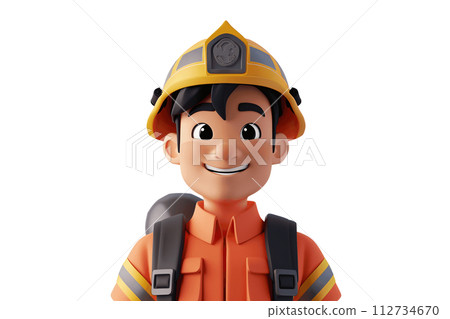 Confident Fireman Character with Helmet, Isolated Illustration 112734670