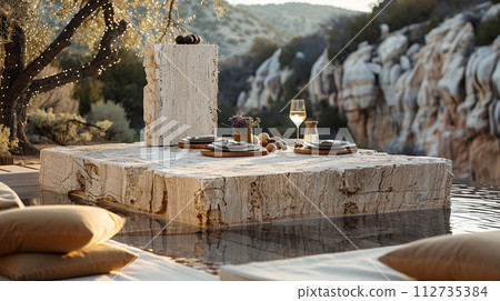 Block of Italian Travertine stone Block of Italian Travertine stone 112735384