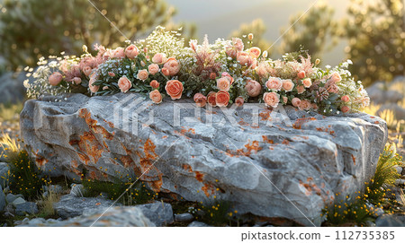 Block of Italian Travertine stone Block of Italian Travertine stone 112735385