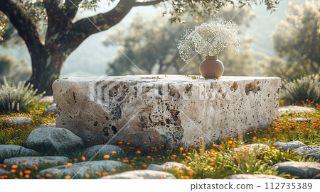 Block of Italian Travertine stone Block of Italian Travertine stone 112735389
