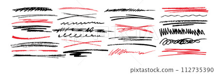Hand drawn grunge strikethrough, lines, charcoal underlines, scribbles and strokes Hand drawn grunge strikethrough, lines, charcoal underlines, scribbles and strokes 112735390
