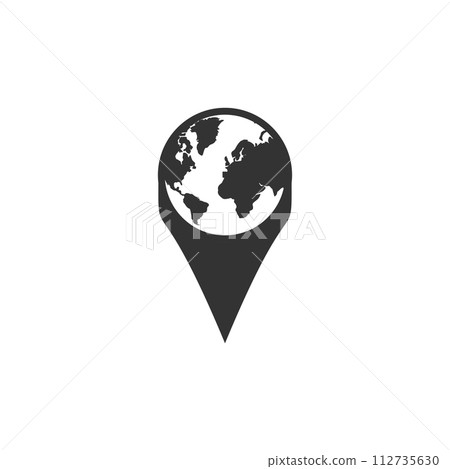 Globe pin icon flat 112735630