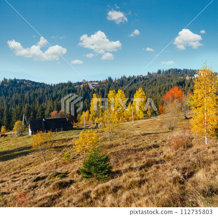 Autumn Carpathian village, Ukraine. 112735803