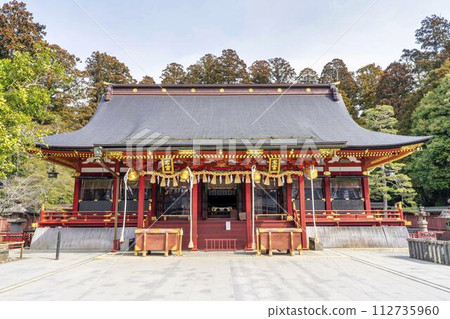 Shiogama Shrine in early spring, the left and right worship halls, Shiogama City, Miyagi Prefecture Shiogama Shrine in early spring, the left and right worship halls, Shiogama City, Miyagi Prefecture 112735960