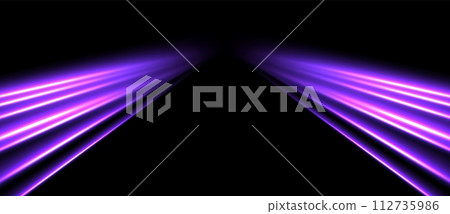 Purple neon light in motion, dynamic slow shutter speed effect. Abstract luminescent lines Purple neon light in motion, dynamic slow shutter speed effect. Abstract luminescent lines 112735986