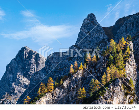 Autumn Alps rocky mountain tops view from hiking path, Kleinarl, Land Salzburg, Austria. 112736174