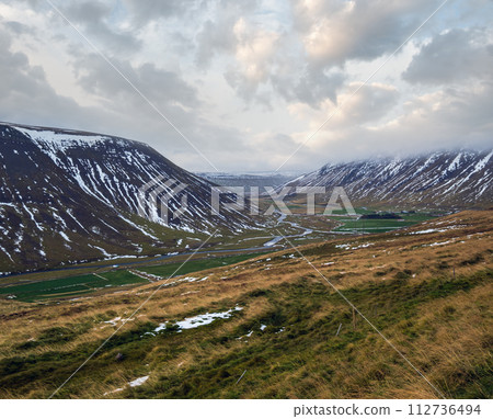 View during auto trip in Iceland. Spectacular Icelandic landscape with  scenic nature 112736494