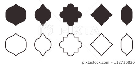 Compilation of traditional Islam window shapes. Set of Mosque Muslim frames depicted in silhouette and outline Compilation of traditional Islam window shapes. Set of Mosque Muslim frames depicted in silhouette and outline 112736820