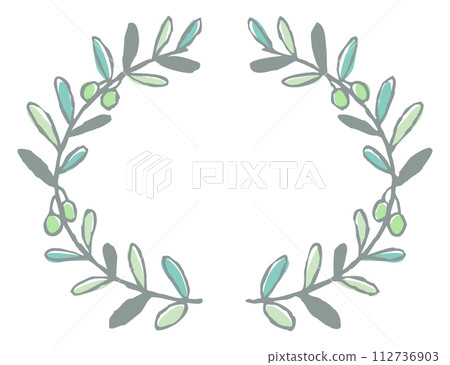 Olive leaf frame hand drawn line drawing Olive leaf frame hand drawn line drawing 112736903