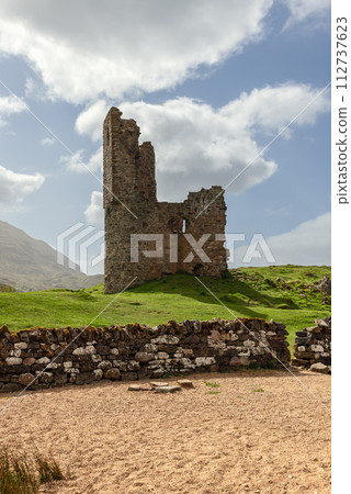 Ardvreck Castle, a testament to Scotland's medieval past set against its stark captivating landscape 112737623