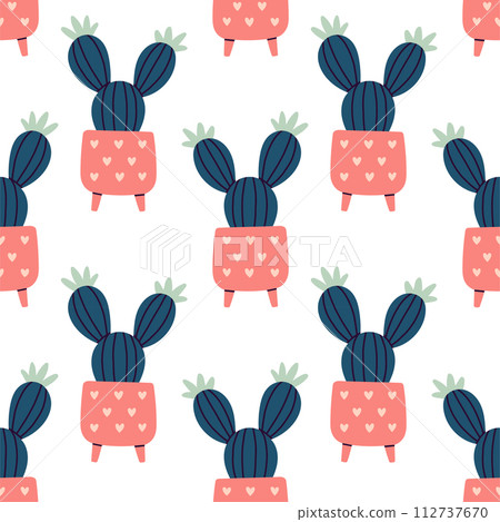 Cute cactus seamless pattern. Desert spiny plant, mexico cacti flower and tropical home plants. 112737670