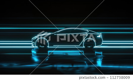 White neon glowing in the dark electric car on high speed running concept. 112738009