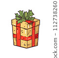 Gift vector illustration. Christmas New Year decoration box. Drawn in cartoon watercolor style isolated on a white background. 112738260