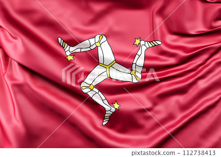 Ruffled Flag of the Isle of Man. 3D Rendering Ruffled Flag of the Isle of Man. 3D Rendering 112738413