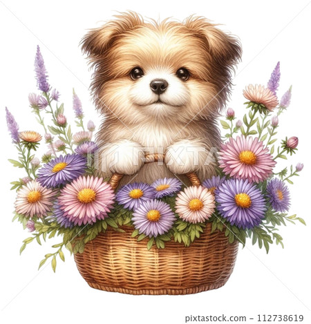 Dog cute with monthly flower clipart watercolor Dog cute with monthly flower clipart watercolor 112738619