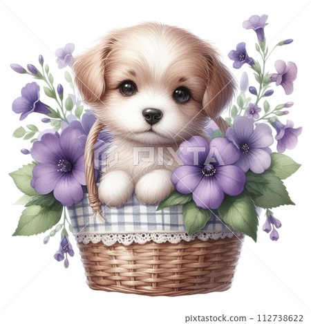 Dog cute with monthly flower clipart watercolor Dog cute with monthly flower clipart watercolor 112738622