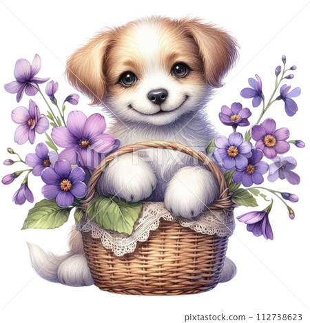 Dog cute with monthly flower clipart watercolor Dog cute with monthly flower clipart watercolor 112738623