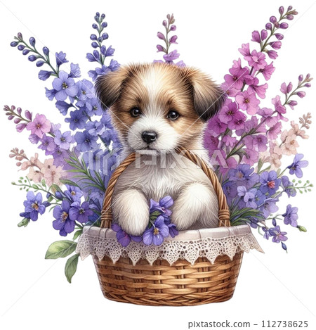 Dog cute with monthly flower clipart watercolor Dog cute with monthly flower clipart watercolor 112738625