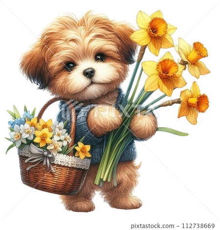 Dog cute with monthly flower clipart watercolor Dog cute with monthly flower clipart watercolor 112738669