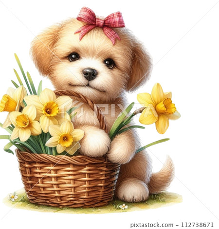 Dog cute with monthly flower clipart watercolor Dog cute with monthly flower clipart watercolor 112738671