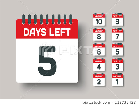 Countdown daily page calendar icon - 5 days left Countdown daily page calendar icon - 5 days left 112739428