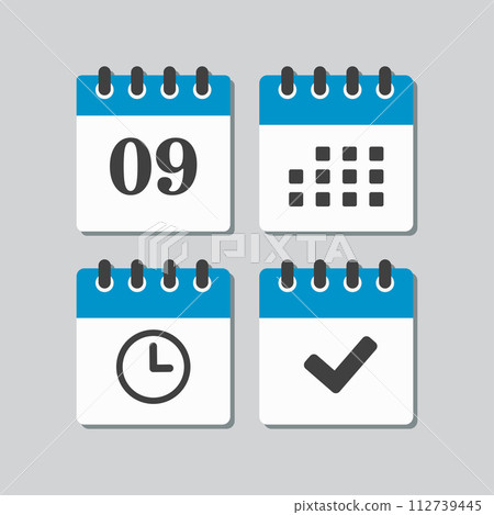Icon calendar number 9, agenda app, timer, done 112739445