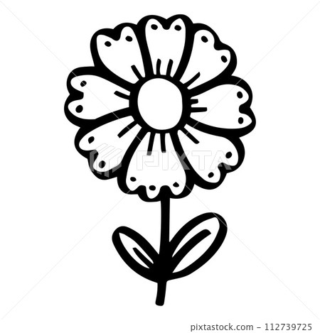 simple doodle flower, black and white ink pen drawing. 112739725