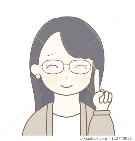 A black-haired woman doing a pointing pose 112740031