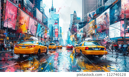 Watercolor touristic postcard, view of Broadway 112740128
