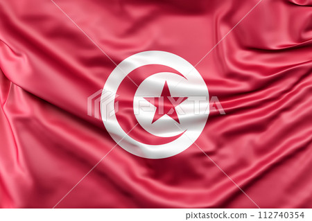 Ruffled Flag of Tunisia. 3D Rendering 112740354