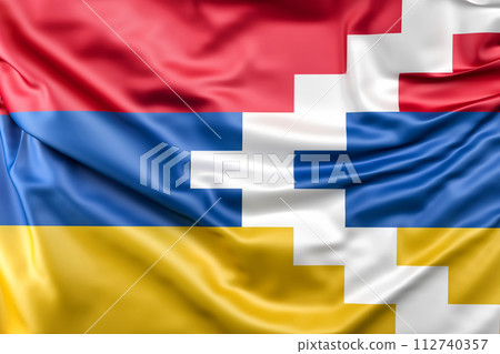 Ruffled Flag of Nagorno-Karabakh (Nagorno-Karabakh Republic). 3D Rendering 112740357