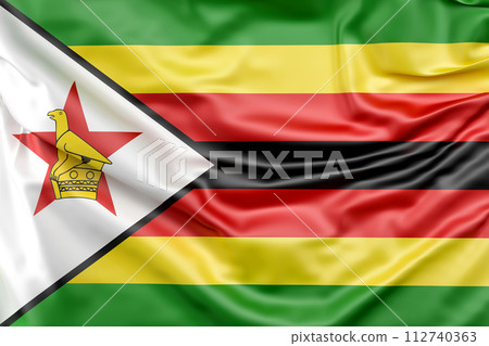 Ruffled Flag of Zimbabwe. 3D Rendering Ruffled Flag of Zimbabwe. 3D Rendering 112740363