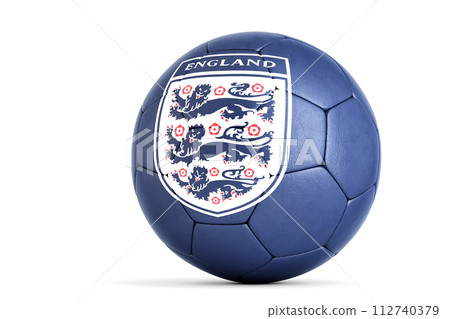 Soccer ball with The FA (The Football Association) logo. Isolated. 3D Rendering 112740379