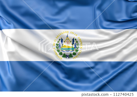 Ruffled Flag of El Salvador. 3D Rendering Ruffled Flag of El Salvador. 3D Rendering 112740425