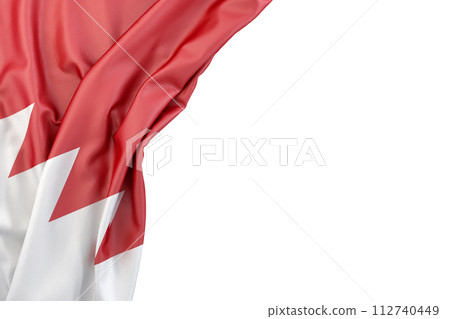 Flag of Bahrain in the corner on white background. Isolated. 3D Rendering 112740449