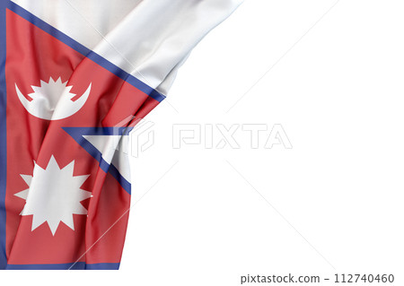 Flag of Nepal in the corner on white background. Isolated. 3D Rendering 112740460