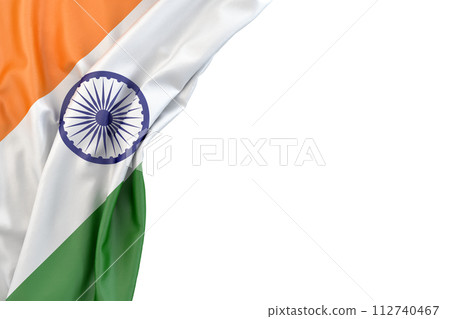 Flag of India the corner on white background. Isolated. 3D Rendering 112740467