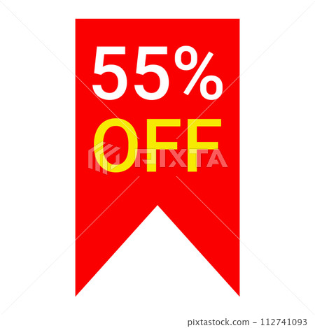 red 55 percent discount label on white background red 55 percent discount label on white background 112741093