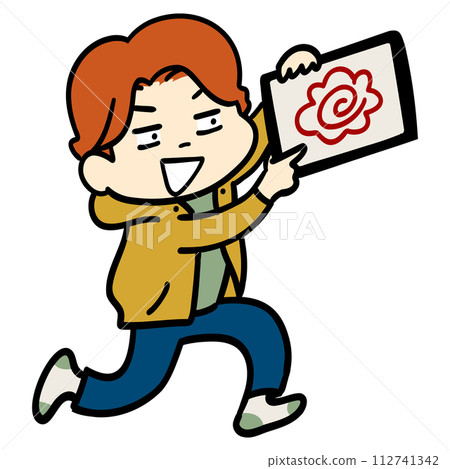 孩子們很高興在平板電腦上收到花丸 112741342